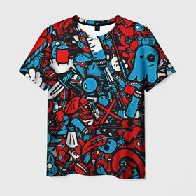 Мужская футболка 3D с принтом Красно синие безумие , 100% полиэфир | прямой крой, круглый вырез горловины, длина до линии бедер | безумие | много вещей | призрак | чувак