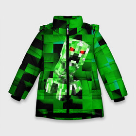 Зимняя куртка для девочек 3D с принтом Minecraft creeper , ткань верха — 100% полиэстер; подклад — 100% полиэстер, утеплитель — 100% полиэстер. | длина ниже бедра, удлиненная спинка, воротник стойка и отстегивающийся капюшон. Есть боковые карманы с листочкой на кнопках, утяжки по низу изделия и внутренний карман на молнии. 

Предусмотрены светоотражающий принт на спинке, радужный светоотражающий элемент на пуллере молнии и на резинке для утяжки. | Тематика изображения на принте: blox | creeper | dungeons | game | geometry | logo | pixel | steve | алекс | герои | детям | зелень | игра | квадраты | крипер | куб | логотипы игр | майнкрафт | мальчикам | мобы | персонажи | пиксель | пиксельный | подземелья