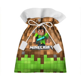 Подарочный 3D мешок с принтом Minecraft logo heroes , 100% полиэстер | Размер: 29*39 см | blox | creeper | dungeons | game | geometry | pixel | steve | алекс | герои | детям | зелень | игра | квадраты | крипер | куб | логотипы игр | майнкрафт | мальчикам | меч | мобы | персонажи | пиксель | пиксельный | подземелья