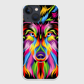 Чехол для iPhone 13 mini с принтом Neon wolf ,  |  | color | ears | eyes | muzzle | neon | nose | paint | skin | view | wolf | взгляд | волк | глаза | краска | неон | нос | уши | цвет | шерсть