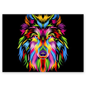 Поздравительная открытка с принтом Neon wolf , 100% бумага | плотность бумаги 280 г/м2, матовая, на обратной стороне линовка и место для марки
 | color | ears | eyes | muzzle | neon | nose | paint | skin | view | wolf | взгляд | волк | глаза | краска | неон | нос | уши | цвет | шерсть