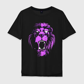 Мужская футболка хлопок Oversize с принтом Neon lion , 100% хлопок | свободный крой, круглый ворот, “спинка” длиннее передней части | ears | eyes | fangs | jaw | lion | mane | muzzle | neon | глаза | грива | клыки | лев | неон | пасть | уши
