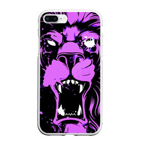 Чехол для iPhone 7Plus/8 Plus матовый с принтом Pink lion , Силикон | Область печати: задняя сторона чехла, без боковых панелей | ears | eyes | fangs | jaw | lion | mane | muzzle | neon | pink | глаза | грива | клыки | лев | неон | пасть | розовый | уши