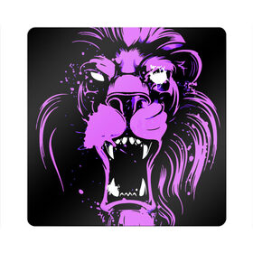 Магнит виниловый Квадрат с принтом Pink lion , полимерный материал с магнитным слоем | размер 9*9 см, закругленные углы | ears | eyes | fangs | jaw | lion | mane | muzzle | neon | pink | глаза | грива | клыки | лев | неон | пасть | розовый | уши