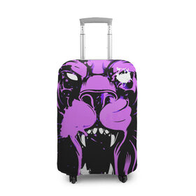 Чехол для чемодана 3D с принтом Pink lion , 86% полиэфир, 14% спандекс | двустороннее нанесение принта, прорези для ручек и колес | ears | eyes | fangs | jaw | lion | mane | muzzle | neon | pink | глаза | грива | клыки | лев | неон | пасть | розовый | уши