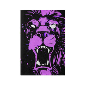 Обложка для паспорта матовая кожа с принтом Pink lion , натуральная матовая кожа | размер 19,3 х 13,7 см; прозрачные пластиковые крепления | Тематика изображения на принте: ears | eyes | fangs | jaw | lion | mane | muzzle | neon | pink | глаза | грива | клыки | лев | неон | пасть | розовый | уши