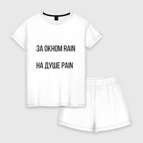 Женская пижама с шортиками хлопок с принтом PAIN , 100% хлопок | футболка прямого кроя, шорты свободные с широкой мягкой резинкой | Тематика изображения на принте: pain | rain | белый фон | боль | простой фон