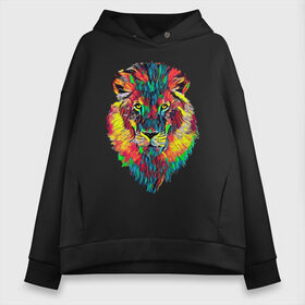 Женское худи Oversize хлопок с принтом Rainbow lion , френч-терри — 70% хлопок, 30% полиэстер. Мягкий теплый начес внутри —100% хлопок | боковые карманы, эластичные манжеты и нижняя кромка, капюшон на магнитной кнопке | color | ears | eyes | jaw | lion | mane | muzzle | nose | paint | view | взгляд | глаза | грива | краска | лев | нос | пасть | цвет