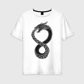Женская футболка хлопок Oversize с принтом Уроборос , 100% хлопок | свободный крой, круглый ворот, спущенный рукав, длина до линии бедер
 | 8 | dragon | eight | infinity | ouroboros | serpent | snake | tale | viper | бесконечность | восемь | дракон | змея | уроборос | хвост