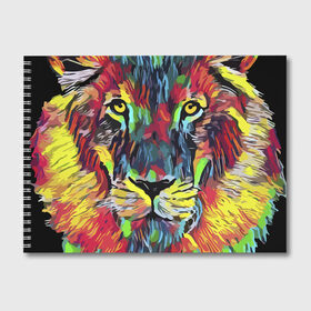 Альбом для рисования с принтом Rainbow lion , 100% бумага
 | матовая бумага, плотность 200 мг. | Тематика изображения на принте: color | ears | eyes | jaw | lion | mane | muzzle | nose | paint | view | взгляд | глаза | грива | краска | лев | нос | пасть | цвет