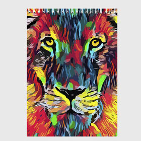 Скетчбук с принтом Rainbow lion , 100% бумага
 | 48 листов, плотность листов — 100 г/м2, плотность картонной обложки — 250 г/м2. Листы скреплены сверху удобной пружинной спиралью | color | ears | eyes | jaw | lion | mane | muzzle | nose | paint | view | взгляд | глаза | грива | краска | лев | нос | пасть | цвет
