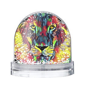 Снежный шар с принтом Rainbow lion , Пластик | Изображение внутри шара печатается на глянцевой фотобумаге с двух сторон | color | ears | eyes | jaw | lion | mane | muzzle | nose | paint | view | взгляд | глаза | грива | краска | лев | нос | пасть | цвет