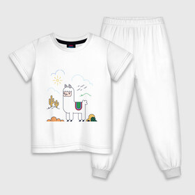 Детская пижама хлопок с принтом Альпака , 100% хлопок |  брюки и футболка прямого кроя, без карманов, на брюках мягкая резинка на поясе и по низу штанин
 | Тематика изображения на принте: альпака | лама | милая альпака