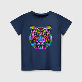 Детская футболка хлопок с принтом Color tiger , 100% хлопок | круглый вырез горловины, полуприлегающий силуэт, длина до линии бедер | color | ears | eyes | muzzle | neon | tiger | vanguard | view | авангард | взгляд | глаза | неон | тигр | уши | цвет