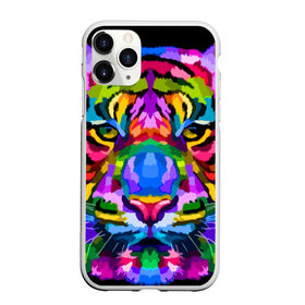 Чехол для iPhone 11 Pro Max матовый с принтом Neon tiger , Силикон |  | color | ears | eyes | muzzle | neon | tiger | vanguard | view | авангард | взгляд | глаза | неон | тигр | уши | цвет