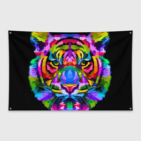 Флаг-баннер с принтом Neon tiger , 100% полиэстер | размер 67 х 109 см, плотность ткани — 95 г/м2; по краям флага есть четыре люверса для крепления | color | ears | eyes | muzzle | neon | tiger | vanguard | view | авангард | взгляд | глаза | неон | тигр | уши | цвет