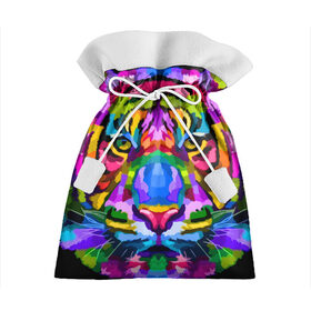 Подарочный 3D мешок с принтом Neon tiger , 100% полиэстер | Размер: 29*39 см | Тематика изображения на принте: color | ears | eyes | muzzle | neon | tiger | vanguard | view | авангард | взгляд | глаза | неон | тигр | уши | цвет