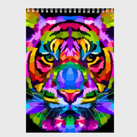 Скетчбук с принтом Neon tiger , 100% бумага
 | 48 листов, плотность листов — 100 г/м2, плотность картонной обложки — 250 г/м2. Листы скреплены сверху удобной пружинной спиралью | Тематика изображения на принте: color | ears | eyes | muzzle | neon | tiger | vanguard | view | авангард | взгляд | глаза | неон | тигр | уши | цвет