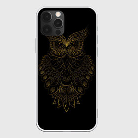 Чехол для iPhone 12 Pro Max с принтом сова , Силикон |  | золото | птица | птичка | роспись | сова | филин