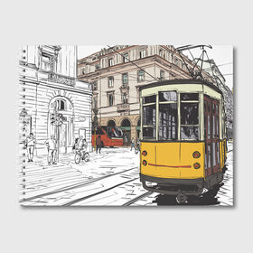 Альбом для рисования с принтом Белый и желтый поезд , 100% бумага
 | матовая бумага, плотность 200 мг. | белый и желтый поезд | город | дорога | трамвай | транспорт | улица