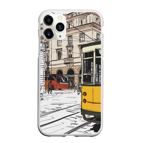 Чехол для iPhone 11 Pro Max матовый с принтом Белый и желтый поезд , Силикон |  | белый и желтый поезд | город | дорога | трамвай | транспорт | улица