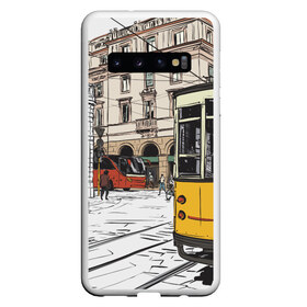 Чехол для Samsung Galaxy S10 с принтом Белый и желтый поезд , Силикон | Область печати: задняя сторона чехла, без боковых панелей | белый и желтый поезд | город | дорога | трамвай | транспорт | улица