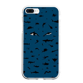 Чехол для iPhone 7Plus/8 Plus матовый с принтом Fish , Силикон | Область печати: задняя сторона чехла, без боковых панелей | dolphin | fish | killer whale | see life | shark | акула | дельфин | касатка | морские обитатели | рыба