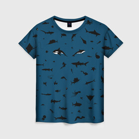 Женская футболка 3D с принтом Fish , 100% полиэфир ( синтетическое хлопкоподобное полотно) | прямой крой, круглый вырез горловины, длина до линии бедер | dolphin | fish | killer whale | see life | shark | акула | дельфин | касатка | морские обитатели | рыба