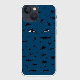 Чехол для iPhone 13 mini с принтом Fish ,  |  | dolphin | fish | killer whale | see life | shark | акула | дельфин | касатка | морские обитатели | рыба