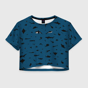 Женская футболка Crop-top 3D с принтом Fish , 100% полиэстер | круглая горловина, длина футболки до линии талии, рукава с отворотами | dolphin | fish | killer whale | see life | shark | акула | дельфин | касатка | морские обитатели | рыба