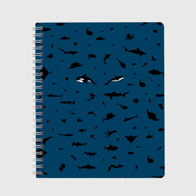 Тетрадь с принтом Fish , 100% бумага | 48 листов, плотность листов — 60 г/м2, плотность картонной обложки — 250 г/м2. Листы скреплены сбоку удобной пружинной спиралью. Уголки страниц и обложки скругленные. Цвет линий — светло-серый
 | dolphin | fish | killer whale | see life | shark | акула | дельфин | касатка | морские обитатели | рыба