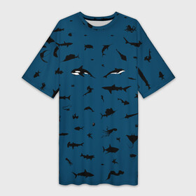 Платье-футболка 3D с принтом Fish ,  |  | dolphin | fish | killer whale | see life | shark | акула | дельфин | касатка | морские обитатели | рыба
