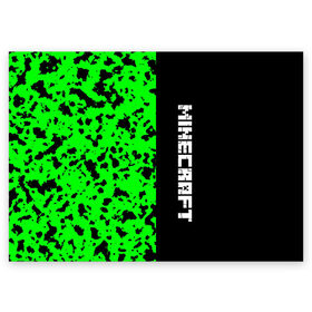 Поздравительная открытка с принтом MINECRAFT LOGO , 100% бумага | плотность бумаги 280 г/м2, матовая, на обратной стороне линовка и место для марки
 | Тематика изображения на принте: blox | creeper | dungeons | game | green | minecraft | neon | pixel | steve | алекс | детям | зелень | игра | кислотный | крипер | куб | логотипы игр | майнкрафт | мальчикам | мобы | пиксель | пиксельный | подземелья | приключения