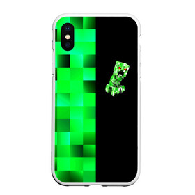 Чехол для iPhone XS Max матовый с принтом MINECRAFT CREEPER , Силикон | Область печати: задняя сторона чехла, без боковых панелей | Тематика изображения на принте: blox | creeper | dungeons | game | geometry | green | neon | pixel | steve | алекс | детям | зелень | игра | кислотный | крипер | куб | логотипы игр | майнкрафт | мальчикам | мобы | неоновый | пиксель | пиксельный | подземелья