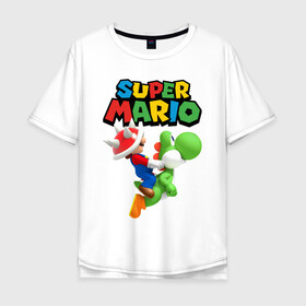 Мужская футболка хлопок Oversize с принтом Super Mario , 100% хлопок | свободный крой, круглый ворот, “спинка” длиннее передней части | game | mario kart live home circuit | super mario | super mario 3d world | super mario 64 | super mario galaxy | super mario sunshine | гумба | игра super mario | игра марио | йоши | купалинги | лакиту | луиджи | марио | надпись | нинтендо | 