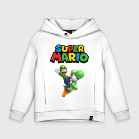 Детское худи Oversize хлопок с принтом Super Mario , френч-терри — 70% хлопок, 30% полиэстер. Мягкий теплый начес внутри —100% хлопок | боковые карманы, эластичные манжеты и нижняя кромка, капюшон на магнитной кнопке | game | mario kart live home circuit | super mario | super mario 3d world | super mario 64 | super mario galaxy | super mario sunshine | гумба | игра super mario | игра марио | йоши | купалинги | лакиту | луиджи | марио | надпись | нинтендо | 