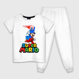 Детская пижама хлопок с принтом Super Mario , 100% хлопок |  брюки и футболка прямого кроя, без карманов, на брюках мягкая резинка на поясе и по низу штанин
 | Тематика изображения на принте: game | mario kart live home circuit | super mario | super mario 3d world | super mario 64 | super mario galaxy | super mario sunshine | гумба | игра super mario | игра марио | йоши | купалинги | лакиту | луиджи | марио | надпись | нинтендо | 