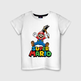 Детская футболка хлопок с принтом Super Mario , 100% хлопок | круглый вырез горловины, полуприлегающий силуэт, длина до линии бедер | game | mario kart live home circuit | super mario | super mario 3d world | super mario 64 | super mario galaxy | super mario sunshine | гумба | игра super mario | игра марио | йоши | купалинги | лакиту | луиджи | марио | надпись | нинтендо | 