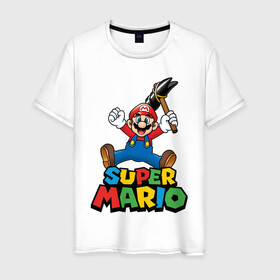 Мужская футболка хлопок с принтом Super Mario , 100% хлопок | прямой крой, круглый вырез горловины, длина до линии бедер, слегка спущенное плечо. | game | mario kart live home circuit | super mario | super mario 3d world | super mario 64 | super mario galaxy | super mario sunshine | гумба | игра super mario | игра марио | йоши | купалинги | лакиту | луиджи | марио | надпись | нинтендо | 
