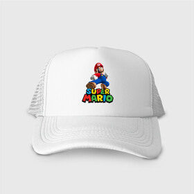 Кепка тракер с сеткой с принтом Super Mario , трикотажное полотно; задняя часть — сетка | длинный козырек, универсальный размер, пластиковая застежка | game | mario kart live home circuit | super mario | super mario 3d world | super mario 64 | super mario galaxy | super mario sunshine | гумба | игра super mario | игра марио | йоши | купалинги | лакиту | луиджи | марио | надпись | нинтендо | 