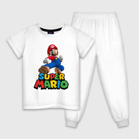 Детская пижама хлопок с принтом Super Mario , 100% хлопок |  брюки и футболка прямого кроя, без карманов, на брюках мягкая резинка на поясе и по низу штанин
 | Тематика изображения на принте: game | mario kart live home circuit | super mario | super mario 3d world | super mario 64 | super mario galaxy | super mario sunshine | гумба | игра super mario | игра марио | йоши | купалинги | лакиту | луиджи | марио | надпись | нинтендо | 