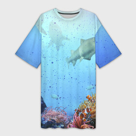Платье-футболка 3D с принтом акулы ,  |  | аквариум | акула | море | морской житель | океан