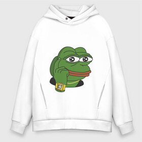 Мужское худи Oversize хлопок с принтом Meme Pepe Frog , френч-терри — 70% хлопок, 30% полиэстер. Мягкий теплый начес внутри —100% хлопок | боковые карманы, эластичные манжеты и нижняя кромка, капюшон на магнитной кнопке | Тематика изображения на принте: meme | meme frog | meme pepe | pepe | мем | мемы