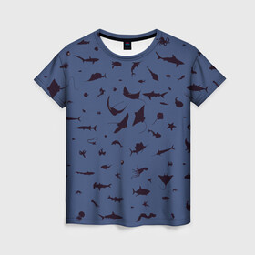 Женская футболка 3D с принтом Manta , 100% полиэфир ( синтетическое хлопкоподобное полотно) | прямой крой, круглый вырез горловины, длина до линии бедер | dolphin | fish | killer whale | manta | see life | shark | акула | дельфин | касатка | морские обитатели | рыба