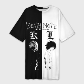 Платье-футболка 3D с принтом монохромный паттерн  противостояние ,  |  | anime | death note | kira | manga | ryuk | аниме | герой | детектив | детнот | детх нот | детхнот | дэсу ното | иероглиф | кандзи | кира | манга | миса | риюк | рьюзаки | рюзаки | рюк | синигами | тетрадка | эл | э