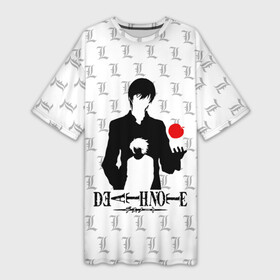Платье-футболка 3D с принтом Light Yagami with an apple ,  |  | anime | death note | kira | manga | ryuk | аниме | герой | детектив | детнот | детх нот | детхнот | дэсу ното | иероглиф | кандзи | кира | манга | миса | риюк | рьюзаки | рюзаки | рюк | синигами | тетрадка | эл | э