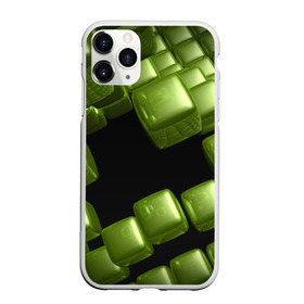 Чехол для iPhone 11 Pro матовый с принтом зеленый куб , Силикон |  | 3d | абстракция | зеленый | илюзия | квадрат | куб