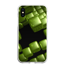 Чехол для iPhone XS Max матовый с принтом зеленый куб , Силикон | Область печати: задняя сторона чехла, без боковых панелей | 3d | абстракция | зеленый | илюзия | квадрат | куб
