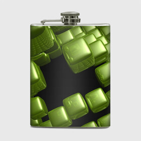 Фляга с принтом зеленый куб , металлический корпус | емкость 0,22 л, размер 125 х 94 мм. Виниловая наклейка запечатывается полностью | Тематика изображения на принте: 3d | абстракция | зеленый | илюзия | квадрат | куб