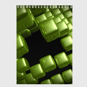Скетчбук с принтом зеленый куб , 100% бумага
 | 48 листов, плотность листов — 100 г/м2, плотность картонной обложки — 250 г/м2. Листы скреплены сверху удобной пружинной спиралью | 3d | абстракция | зеленый | илюзия | квадрат | куб